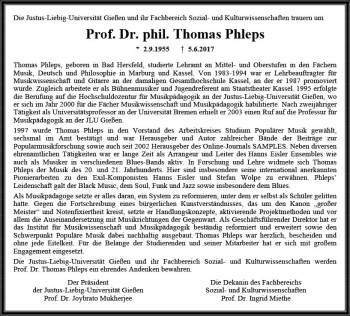 Traueranzeige von Thomas Phleps von  Gießener Anzeiger