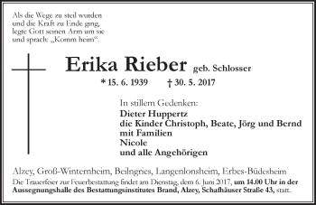 Traueranzeige von Erika Rieber von Trauerportal Rhein Main Presse