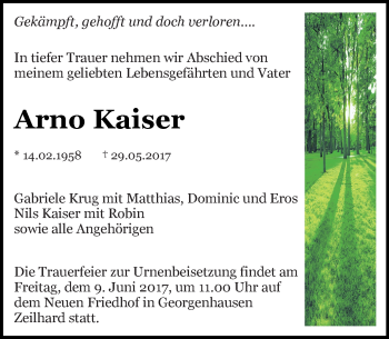 Traueranzeige von Arno Kaiser von Trauerportal Echo Online