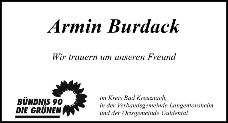 Traueranzeige für Armin Burdack vom 24.06.2017 aus Trauerportal Rhein Main Presse