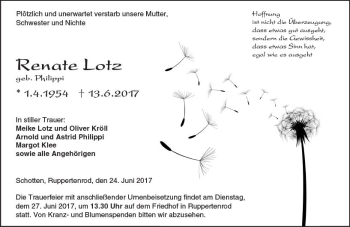 Traueranzeige von Renate Lotz von  Gießener Anzeiger