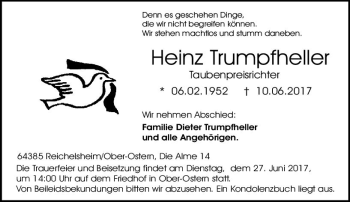 Traueranzeige von Heinz Trumpfheller von Trauerportal Echo Online