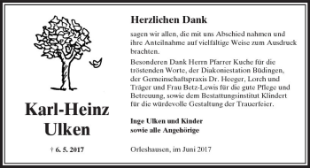 Traueranzeige von Karl-Heinz Ulken von  Kreisanzeiger