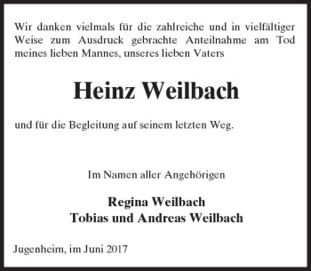 Traueranzeige von Heinz Weilbach von Trauerportal Rhein Main Presse