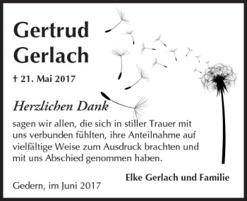 Traueranzeige von Gertrud Gerlach von  Kreisanzeiger