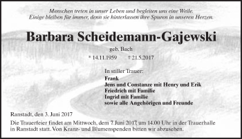 Traueranzeige von Barbara Scheidemann-Gajewski von  Kreisanzeiger