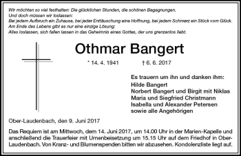 Traueranzeige von Othmar Bangert von Trauerportal Echo Online