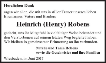 Traueranzeige von Heinrich Robens von Trauerportal Rhein Main Presse