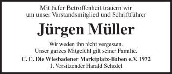 Traueranzeige von Jürgen Müller von Trauerportal Rhein Main Presse