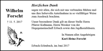 Traueranzeige von Wilhelm Forscht von Trauerportal Echo Online