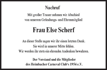 Traueranzeige von Else Scherf von Trauerportal Rhein Main Presse