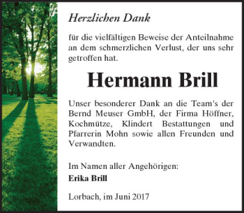 Traueranzeige von Hermann Brill von  Kreisanzeiger