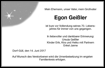 Traueranzeige von Egon Geißler von  Gießener Anzeiger