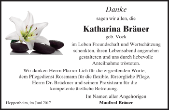 Traueranzeige von Katharina Bräuer von Trauerportal Echo Online