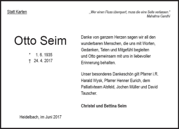 Traueranzeige von Otto Seim von VRM Trauer