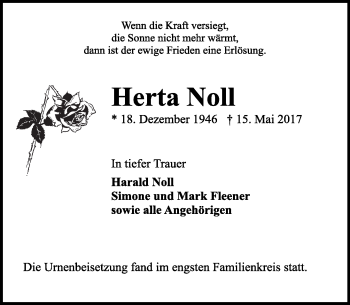 Traueranzeige von Herta Noll von Trauerportal Rhein Main Presse
