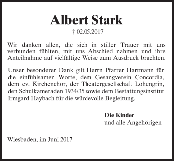 Traueranzeige von Albert Stark von Trauerportal Rhein Main Presse