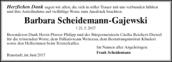 Traueranzeige von Barbara Scheidemann-Gajewski von  Kreisanzeiger