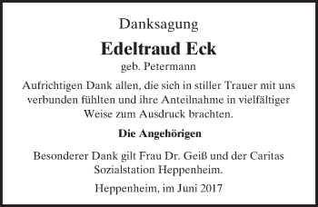 Traueranzeige von Edeltraud Eck von Trauerportal Echo Online