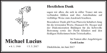 Traueranzeige von Michael Lucius von  Kreisanzeiger