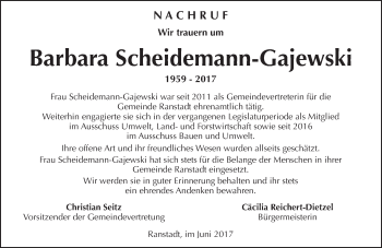 Traueranzeige von Barbara Scheidemann-Gajewski von  Kreisanzeiger