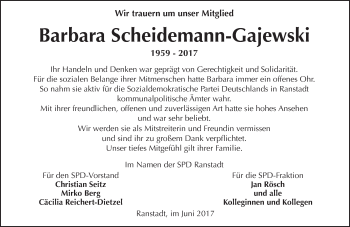 Traueranzeige von Barbara Scheidemann-Gajewski von  Kreisanzeiger