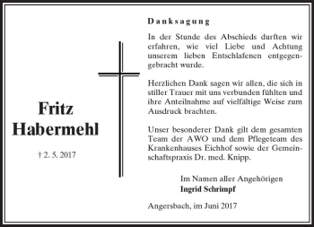 Traueranzeige von Fritz Habermehl von VRM Trauer