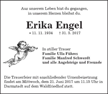 Traueranzeige von Erika Engel von Trauerportal Echo Online