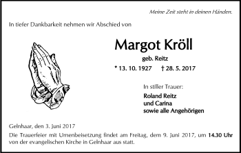 Traueranzeige von Margot Kröll von  Kreisanzeiger