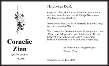 Traueranzeige von Cornelie Zinn von  Kreisanzeiger