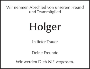 Traueranzeige von Holger  von Trauerportal Rhein Main Presse