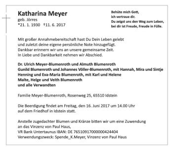 Traueranzeige von Katharina Meyer von Trauerportal Rhein Main Presse
