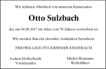 Traueranzeige von Otto Sulzbach von Trauerportal Echo Online