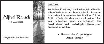 Traueranzeige von Alfred Rausch von VRM Trauer