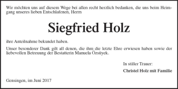 Traueranzeige von Siegfried Holz von Trauerportal Rhein Main Presse