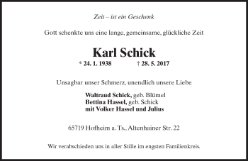 Traueranzeige von Karl Schick von Trauerportal Rhein Main Presse