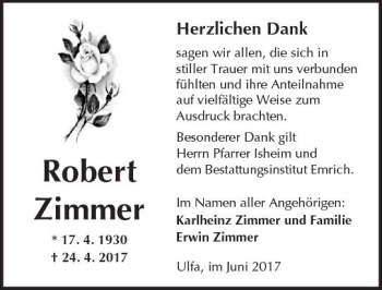 Traueranzeige von Robert Zimmer von  Kreisanzeiger