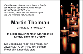 Traueranzeige von Martin Thelmann von Trauerportal Echo Online