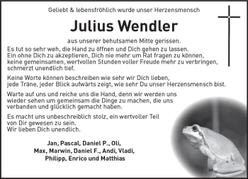Traueranzeige von Julius Wendler von Trauerportal Rhein Main Presse