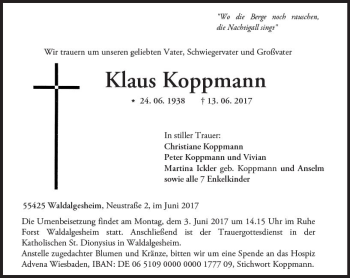Traueranzeige von Klaus Koppmann von Trauerportal Rhein Main Presse