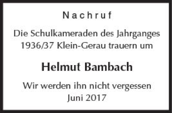 Traueranzeige von Helmut Bambach von Trauerportal Echo Online