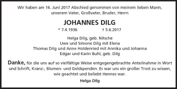 Traueranzeige von Johannes Dilg von Trauerportal Rhein Main Presse