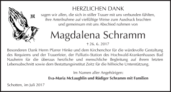 Traueranzeige von Magdalena Schramm von  Kreisanzeiger