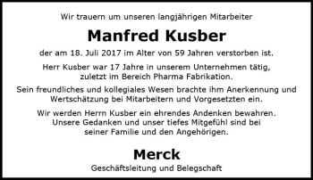 Traueranzeige von Manfred Kusber von Trauerportal Echo Online