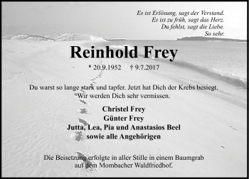 Traueranzeige von Reinhold Frey von Trauerportal Rhein Main Presse