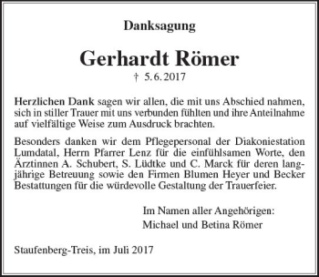 Traueranzeige von Gerhardt Römer von  Gießener Anzeiger