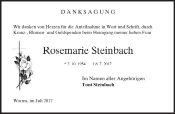 Traueranzeige von Rosemarie Steinbach von Trauerportal Rhein Main Presse
