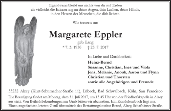 Traueranzeige von Margarete Eppler von Trauerportal Rhein Main Presse