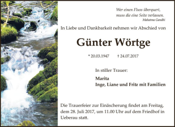 Traueranzeige von Günter Wörtge von Trauerportal Echo Online