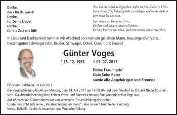 Traueranzeige von Günter Voges von Trauerportal Rhein Main Presse